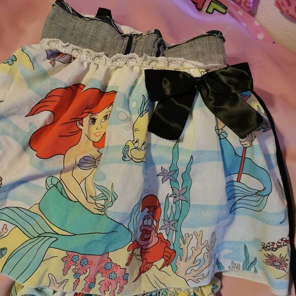 Size Women Extra Small Disney Denim Scarf Top Glamorous Jane Ariel Mermaid Gyaru - Picture 10 of 16